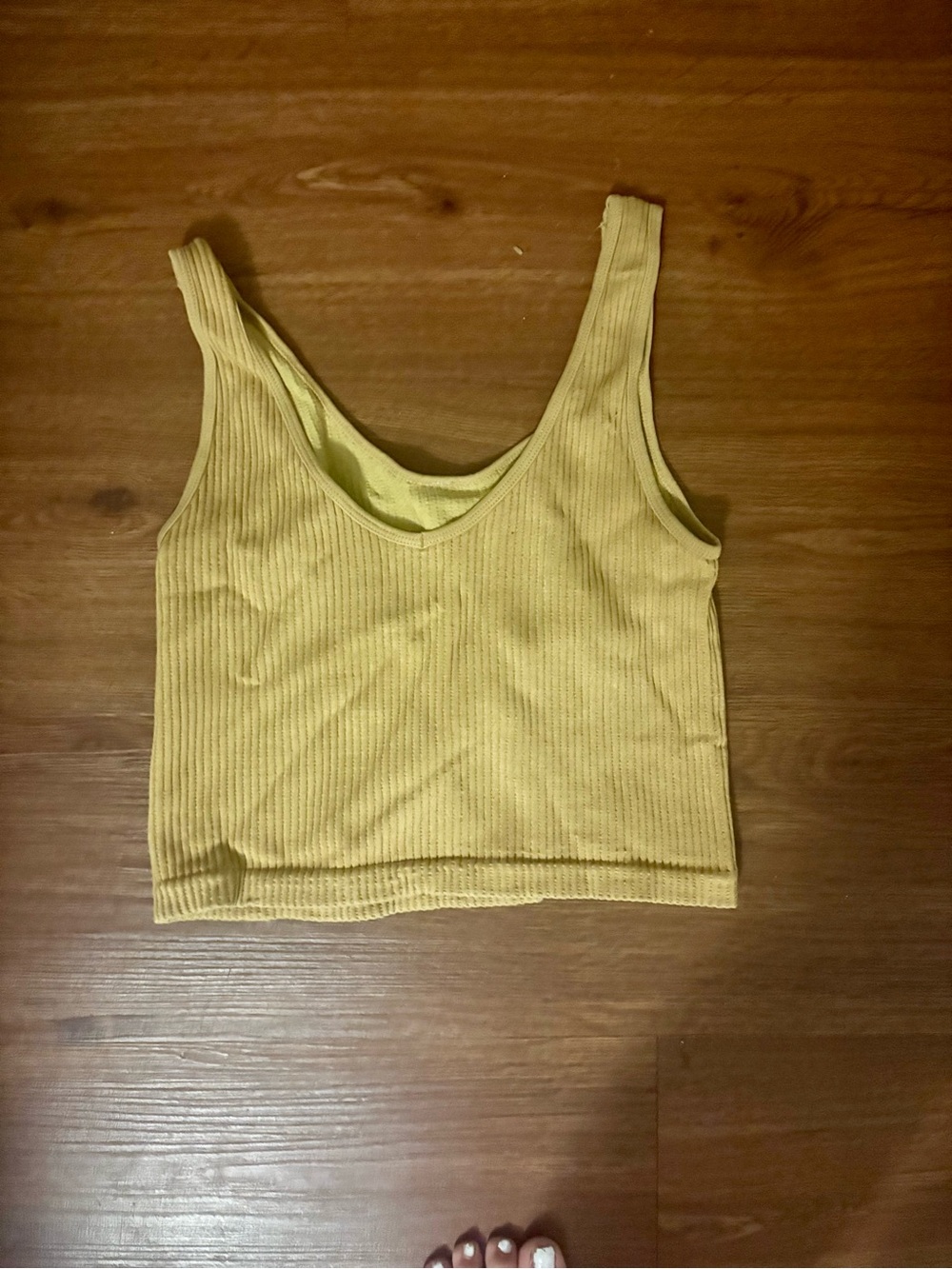 Ribbed Yellow Scoop-Neck Crop Tank